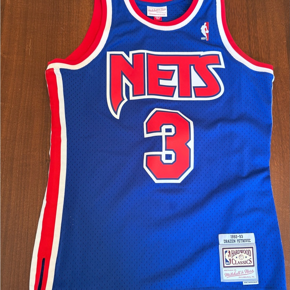 Mitchell & Ness Blue Nets #3 Hardwood Classics Jersey with Red Trim